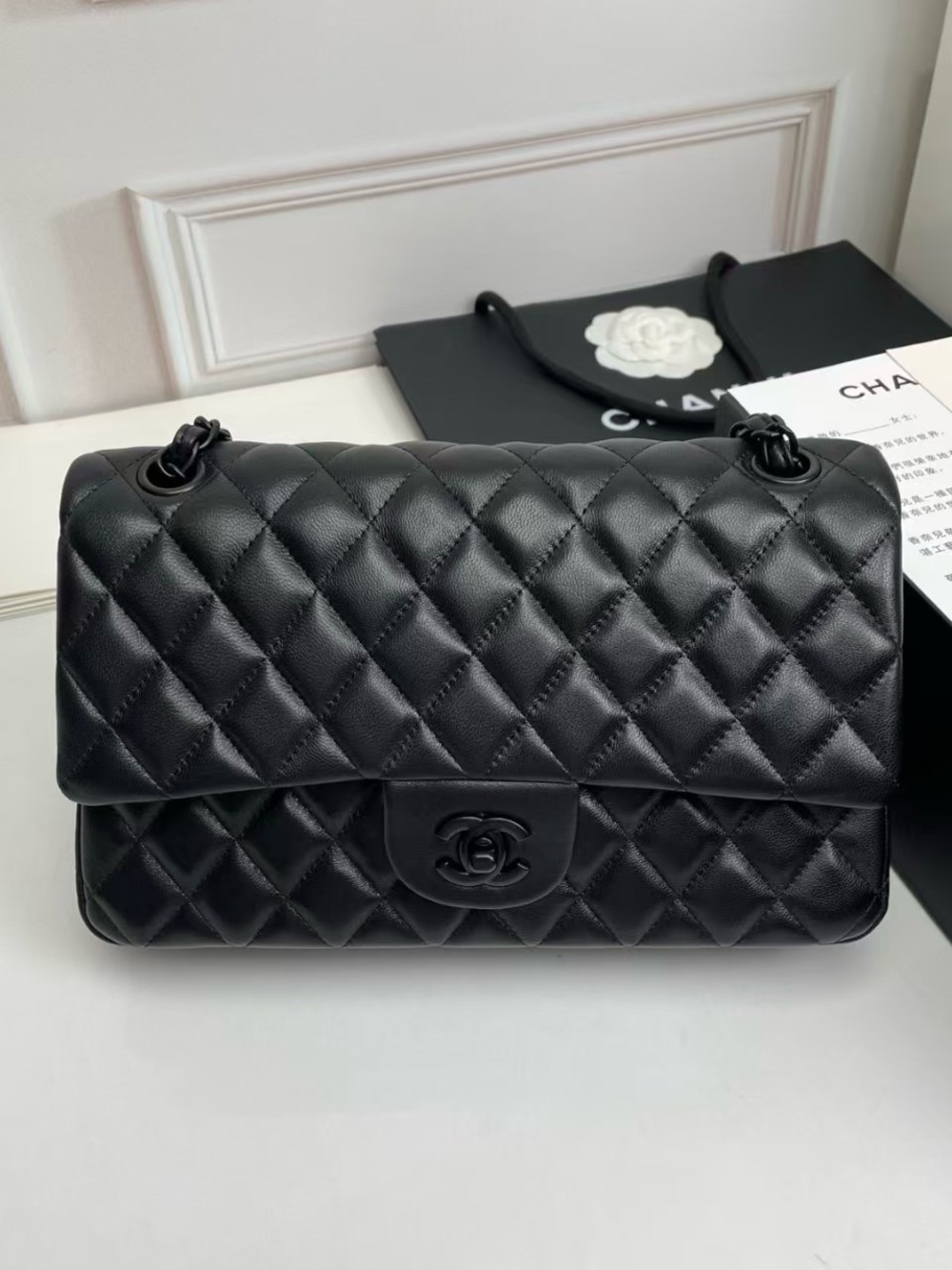 Chanel Quilted Black Leather Classic Double Flap Bag in Black-No Box